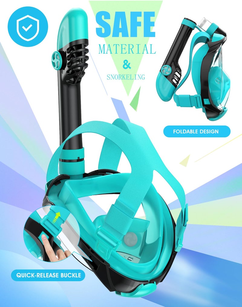 Greatever G2 Full Face Snorkel Mask with Latest Dry Top System,Foldable 180 Degree Panoramic View Snorkeling Mask with Camera Mount,Safe Breathing,Anti-Leak&Anti-Fog - Image 4